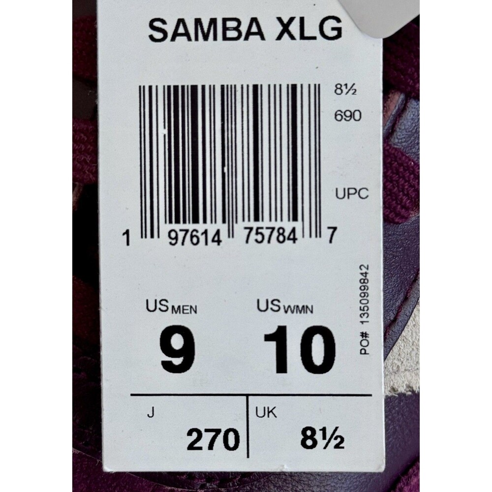 Men's Size 9 / Women's Size 10 - adidas Men's Samba XLG Maroon Wonder Beige NIB - Picture 8 of 9
